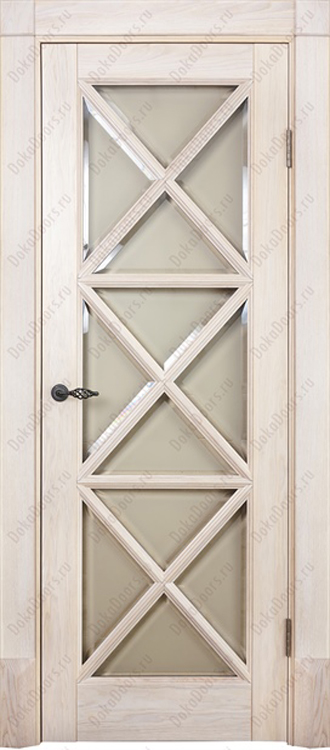 дверь массив дуба Барокко со стеклос с фацетом лак дуб белёный и с оформлением Дока Двери